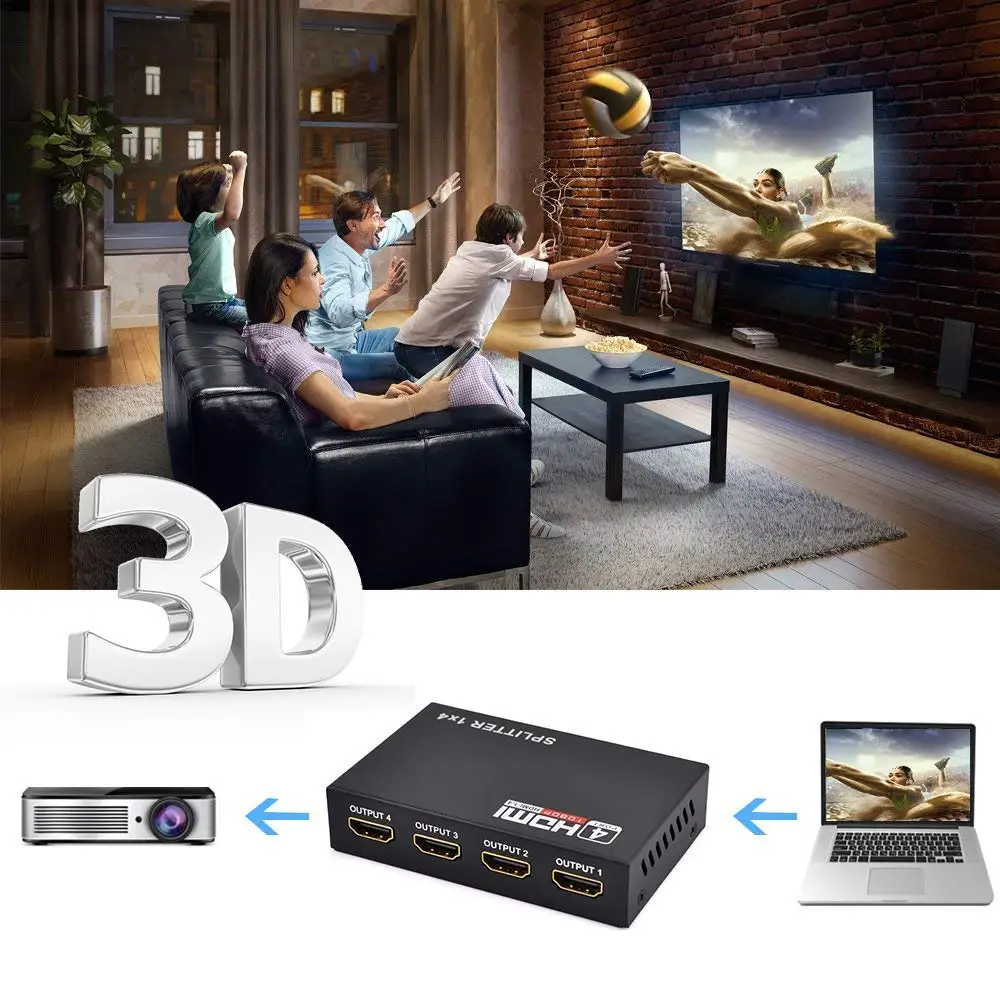 HDMI коммутатор 1X4 1 в 4 Выход HDMI сплиттер усилитель 1X2 1 в 2 выход Поддержка HDCP 1080P 4 к/2 к 3D для HDTV DVD PS4 Xbox