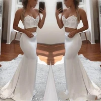 sexy sweetheart mermaid two pieces evening dresses sleeveless white special occasion prom party dresses lace beaded appliques