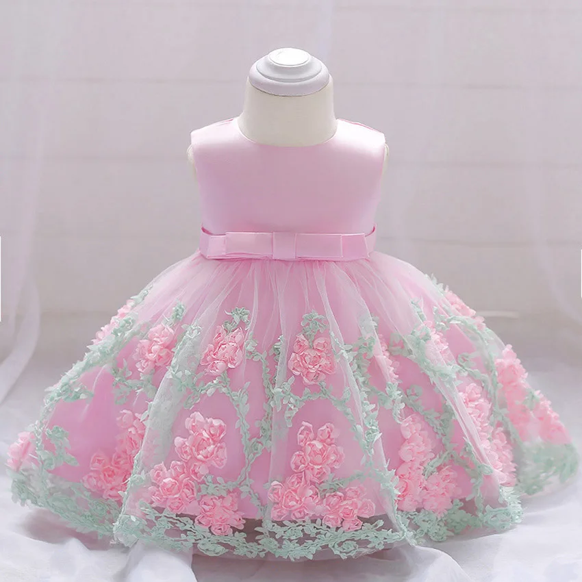 L1845XZ Pink Крещение новорожденных платья для маленьких принцесс 3, 6, 9, 12, 18, 24 месяцев, одежда для девочек 1 год, день рождения, детская Рождественская свадебная одежда - Цвет: L1845XZ Pink