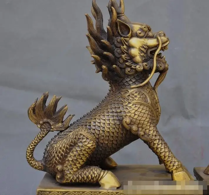 10 &quotКитайский Фэншуй латунный Дракон цилин Кирин Килин Чи-Лин Бог пара статуй