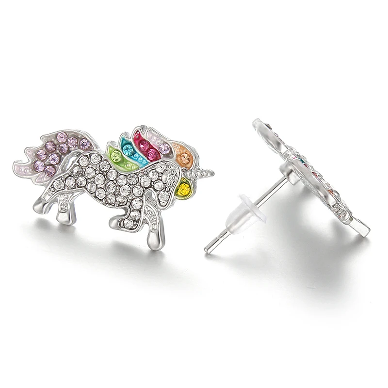 Wedding Stud Earrings Jewelry Crystal Unicorn Cute Animal Small Earrings Women Girl Birthday Gift Jewelry Party Accessories