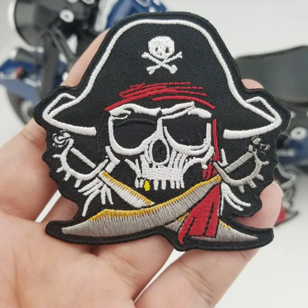 Пиратский череп крест мечи красный тюрбан Скелет Кость зомби призрак Вышитые