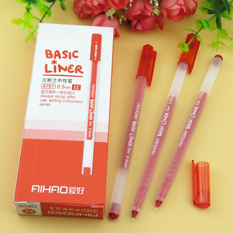 JUKUAI 12 Pcs/Lot Basic Liner Roller Ball Pen For Writing Signature 0.5MM Ballpoint 3 Color Gel Ink Pens Office Supplies 7319 | Канцтовары