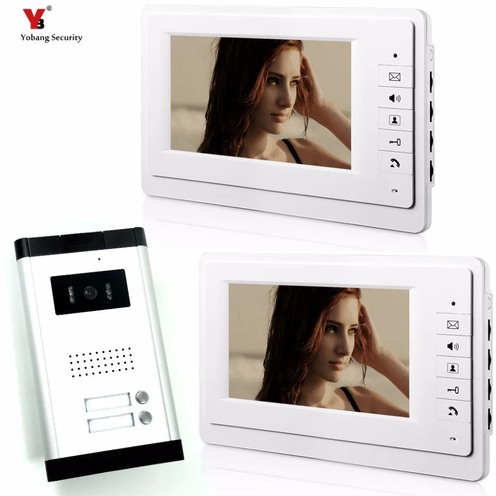 Yobang Security 2 Units Apartment Video Intercom 7 Inch Wired Door Phone Visual Doorbell with Monitor+1 Camera | Безопасность и