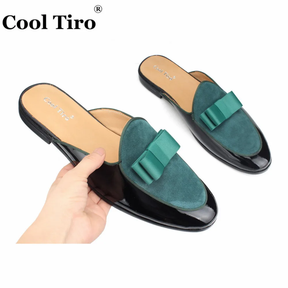 Cool Tiro/черные туфли без задника из лакированной кожи; мужские тапочки; мокасины; Повседневная обувь; обувь ручной работы; зеленые Замшевые слипоны на плоской подошве с бантом