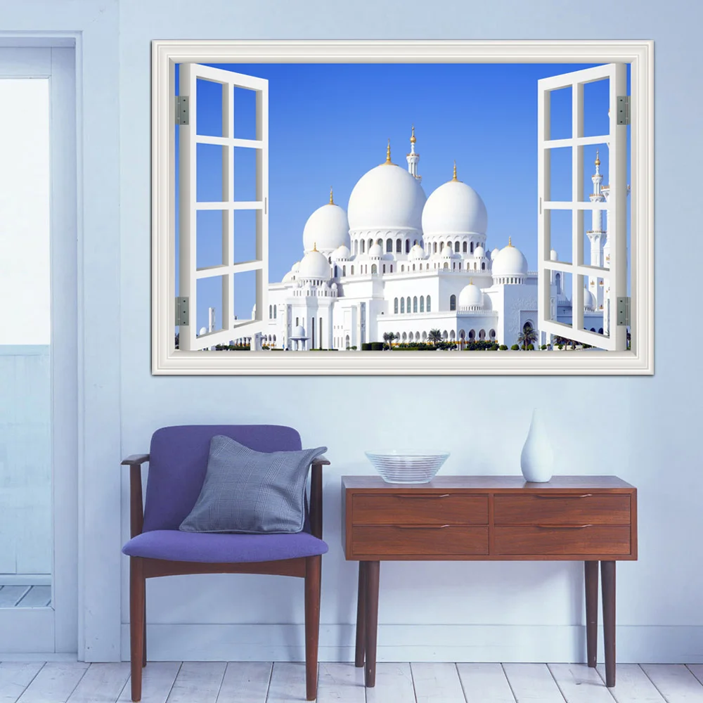 3d обои настенные наклейки с росписью Masjid Ислам Мусульманские настенные наклейки строительство вид окна домашний Декор виниловые наклейки для стен