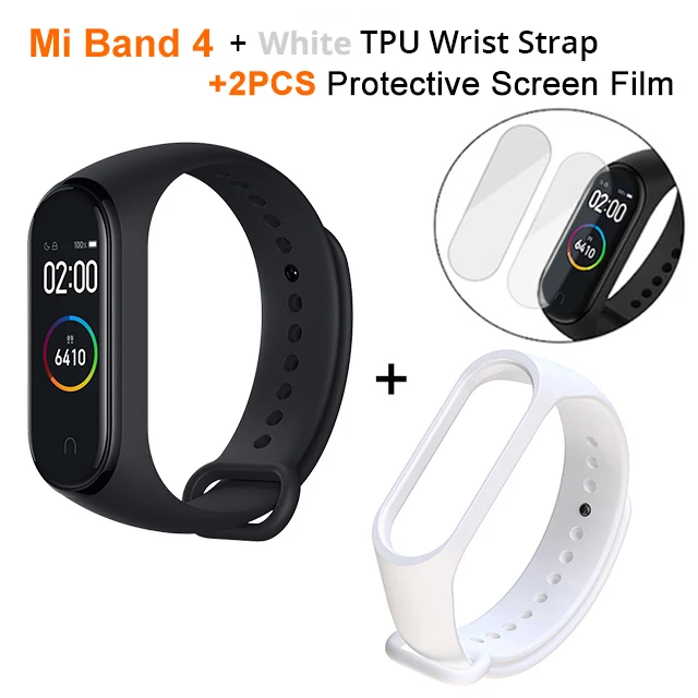 films n white strap Новейший Xiaomi mi-браслет 4 Smart mi Band 4, фитнес-браслет с частотой сердечных сокращений 135 мАч, цветной экран, Bluetooth 5,0 - Цвет: films n white strap