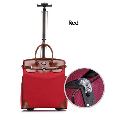 18 inch red caster LeTrend, вместительные дорожные сумки, женские, черные, на колёсиках, Спиннер, чемодан из материала Оксфорд, на колесиках, на колесиках, для студентов, для переноски на багажнике - Цвет: 18 inch red caster
