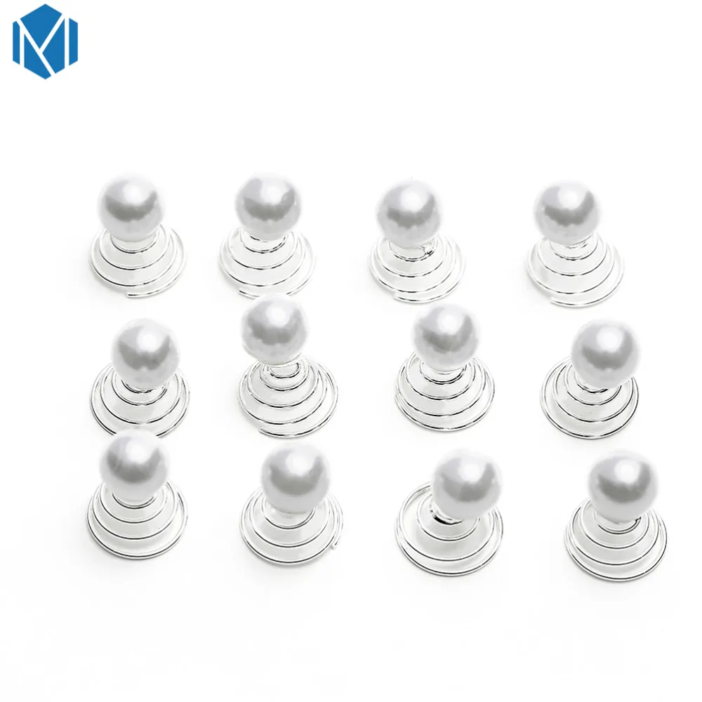 Женские заколки для волос M MISM спиральные Серебристые с жемчужинами 12 шт./компл.