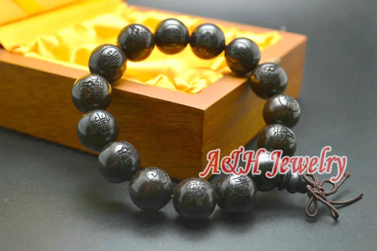 10 шт. резные круглые бусины из черного палисандра 15 мм |