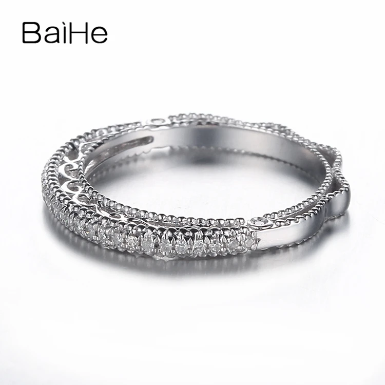 BAIHE Стерлинговое Серебро 925 0.2CT Сертифицированный H/SI круглый огранка натуральные бриллианты свадебные женские модные ювелирные изделия кольцо