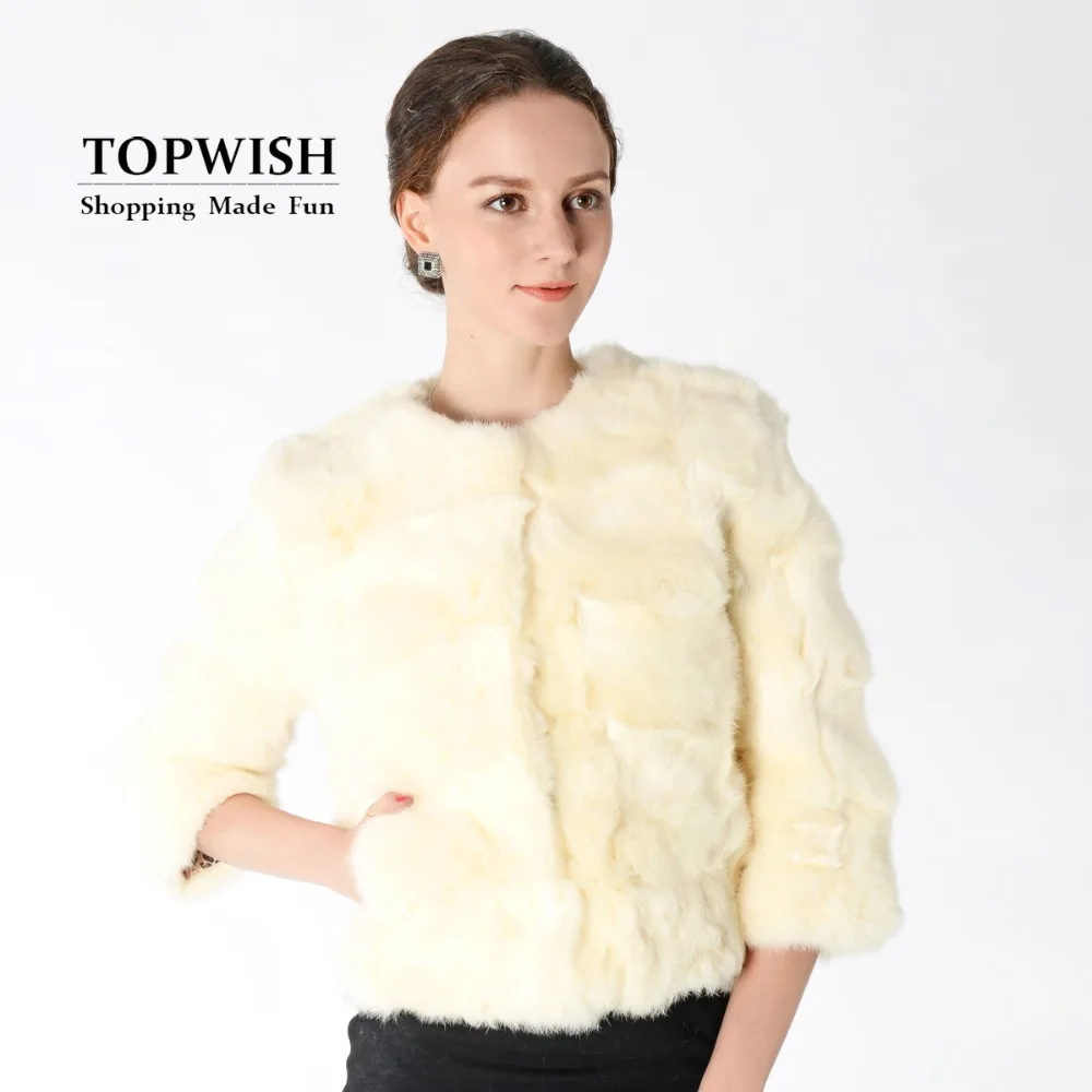 Новый модный 100% настоящий мех кролика куртка из натурального меха для женщин