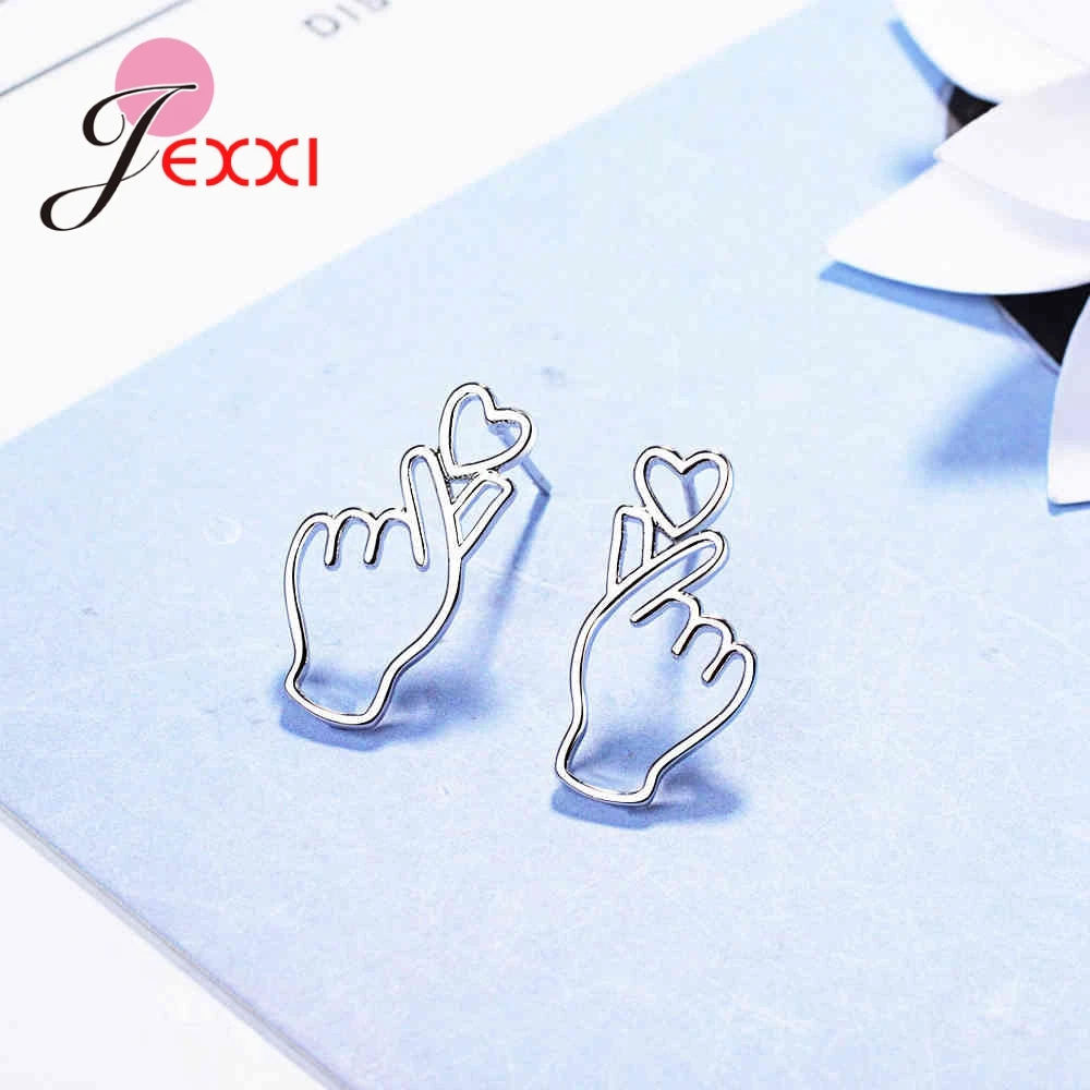 Trendy Newest Heart Finger Shape Stud Earrings For Women 925 Sterling Silver Jewelry Wedding Fine Top Pendientes Brincos | Украшения и