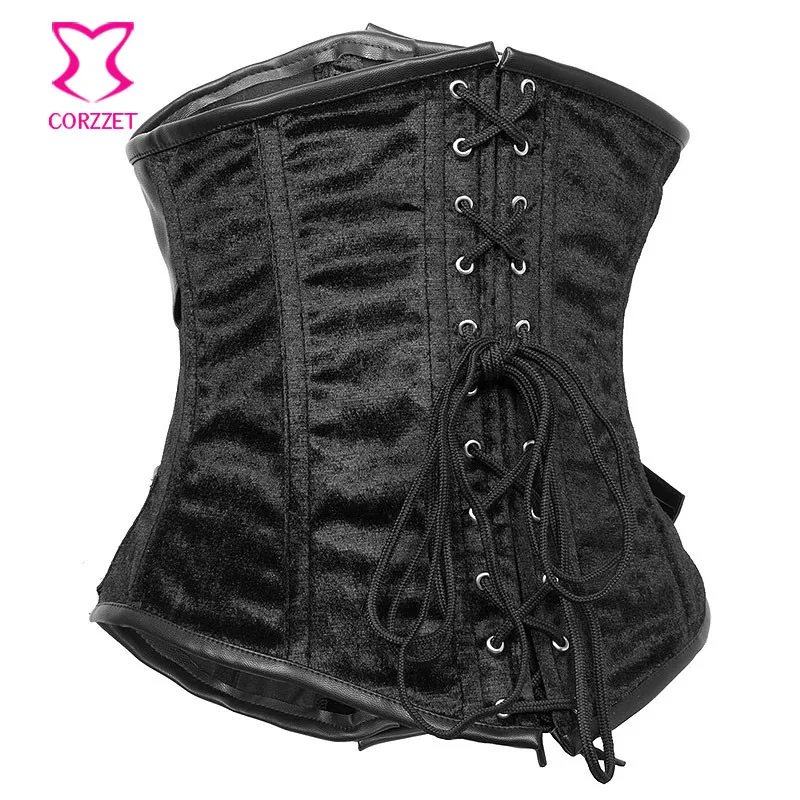 Черный фланелевый сексуальный корсет для талии со стальными косточками корсеты