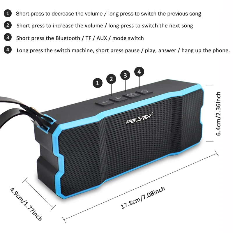 Bluetooth Колонка FELYBY водонепроницаемый плеер/ударопрочный сабвуфер встроенный