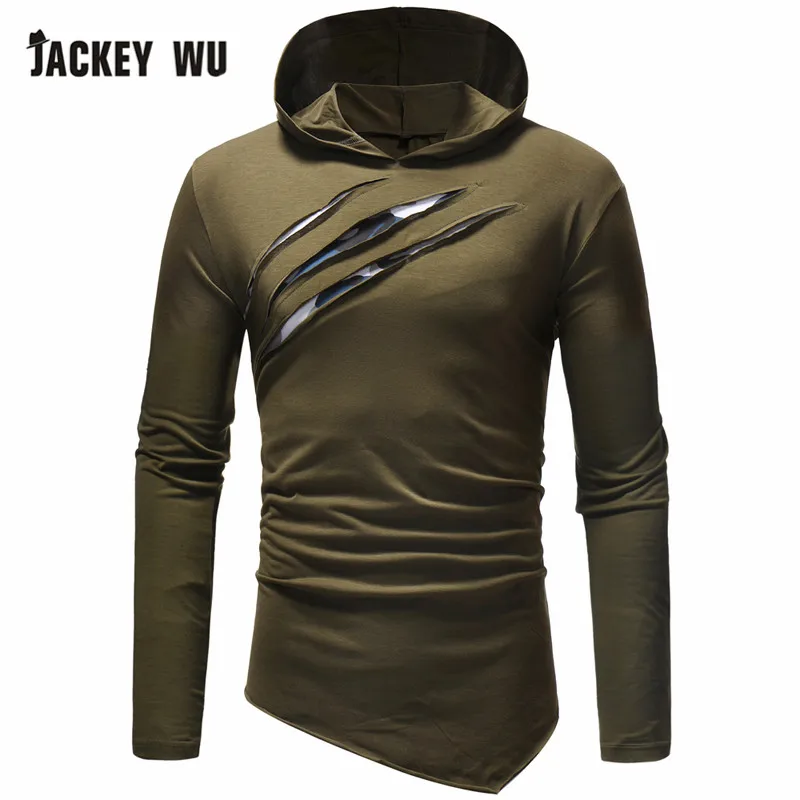 Jackeywu Повседневное Для мужчин футболка Мода в Корейском стиле; с защитой от царапин с длинным рукавом футболки с капюшонам Мужская одежда в стиле «хип-хоп» в уличном стиле - Цвет: Green T Shirts