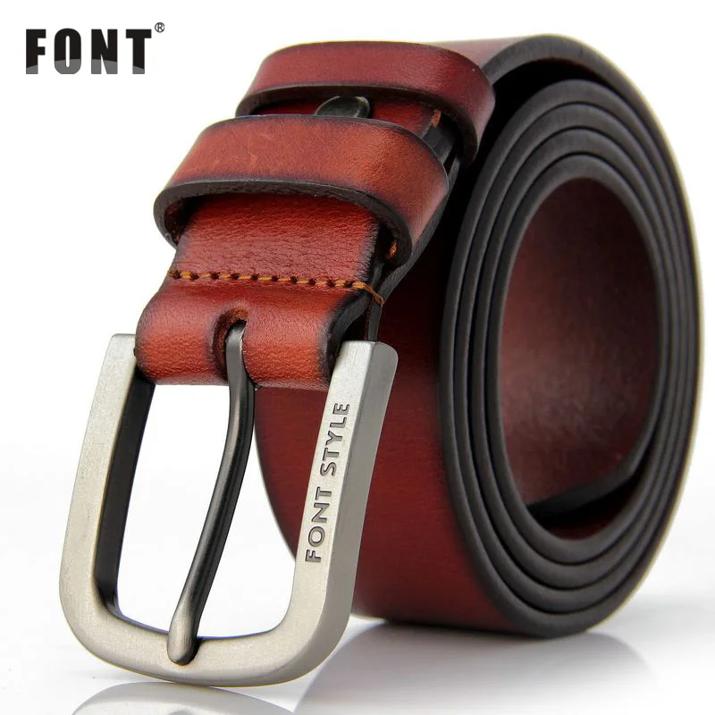 Round buckle brown Мужской ремень, роскошный дизайн, высокое качество, натуральная кожа, мужской ремень, чистый, Воловья кожа, мужской ремень, официальные, мужские пояса и пояса - Цвет: Round buckle brown