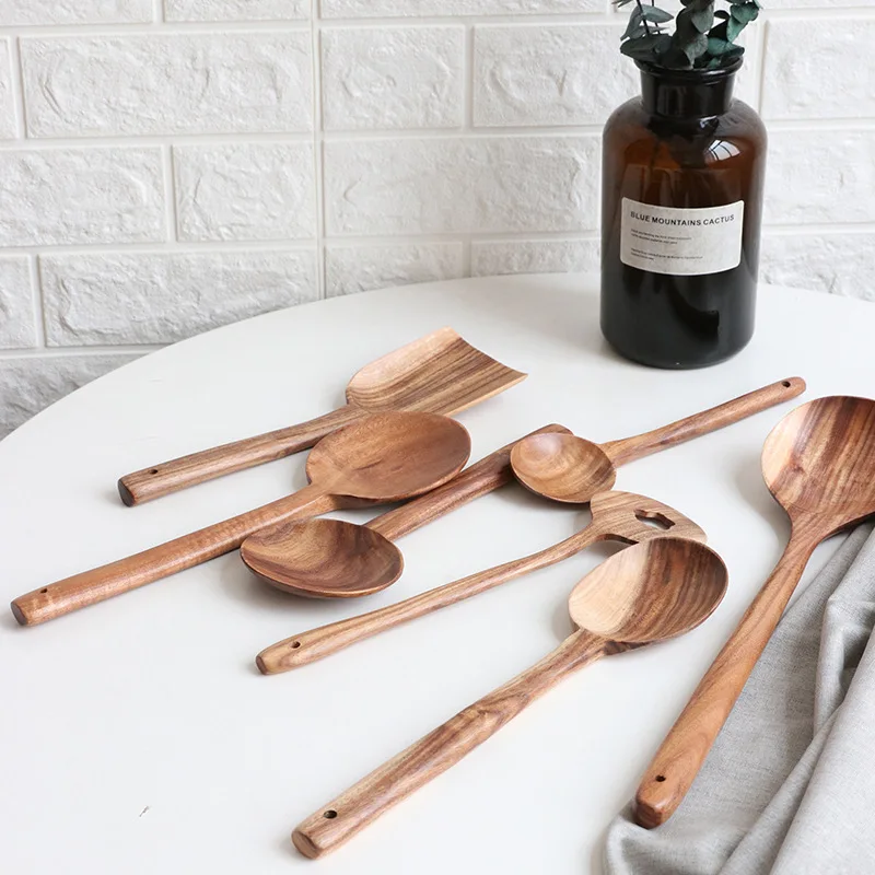 Ложка деревянная длинная из натурального дерева 12 форм|Наборы кухонных