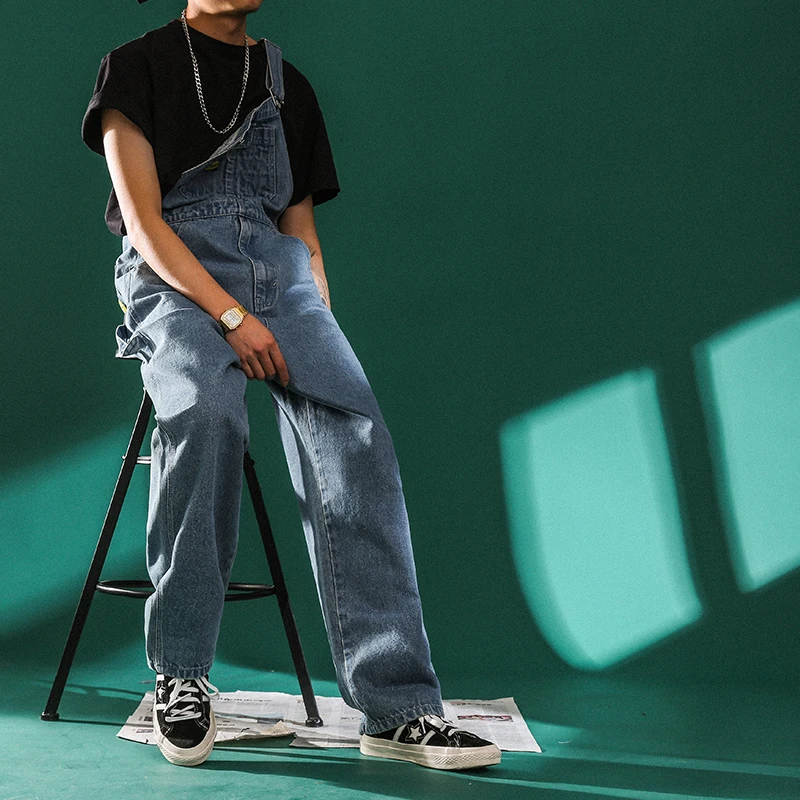 Джинсовые комбинезоны мужские Модные однотонные брюки на подтяжках свободные
