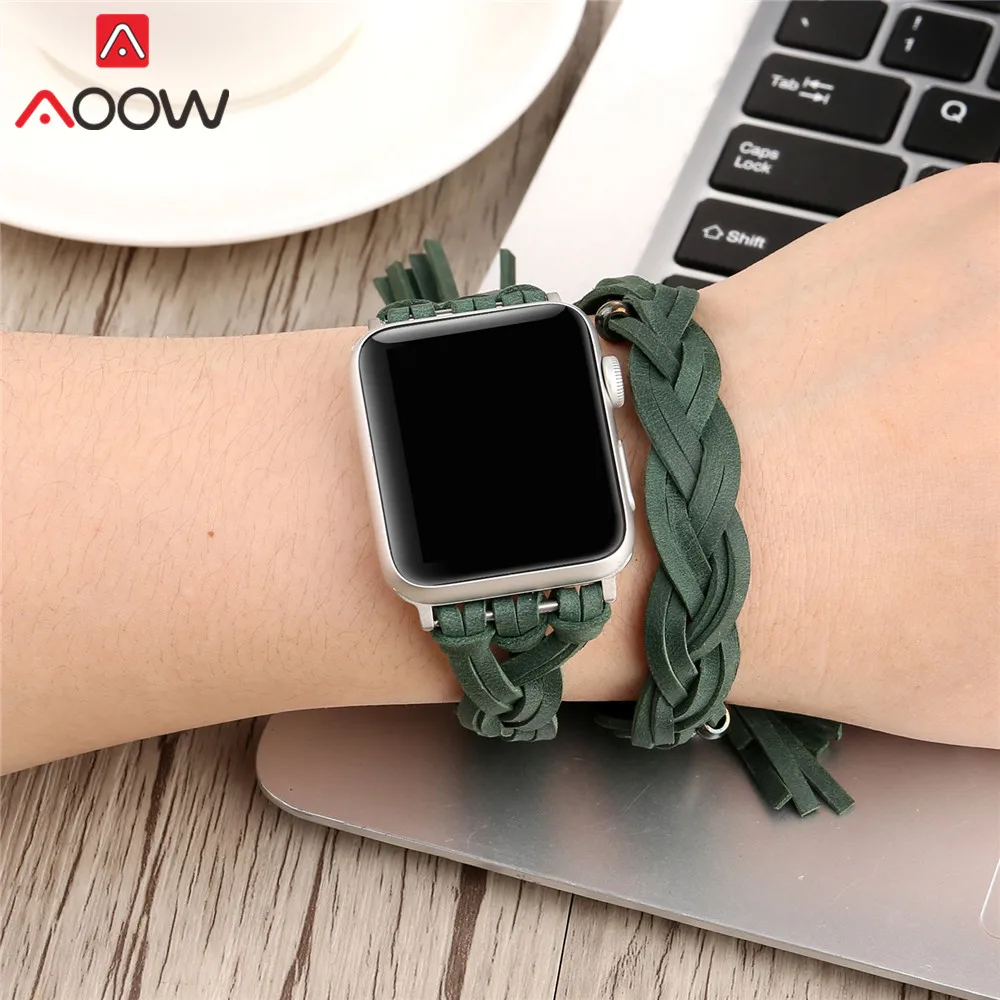 Ремешок для часов плетеный из кожи Apple Watch 1 2 3 4 40 44 38 42 мм|Ремешки часов| |