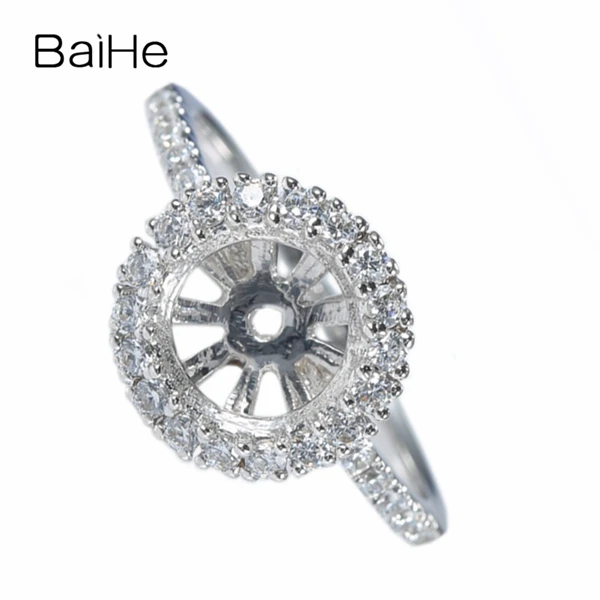 BAIHE обручальное кольцо Solid 14 k белое золото(AU585) акценты CZ 8 мм круглый полукрепление изысканные детали ювелирного изделия модный подарок