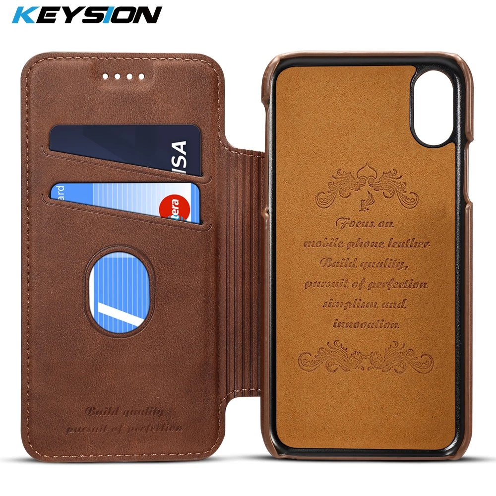 Чехол-книжка KEYSION для телефона IPhone X 8 7 6 Plus, кожаный роскошный чехол-портмоне с отделением для карт, задняя крышка для iPhone 7 Plus 6s 8 8 Plus