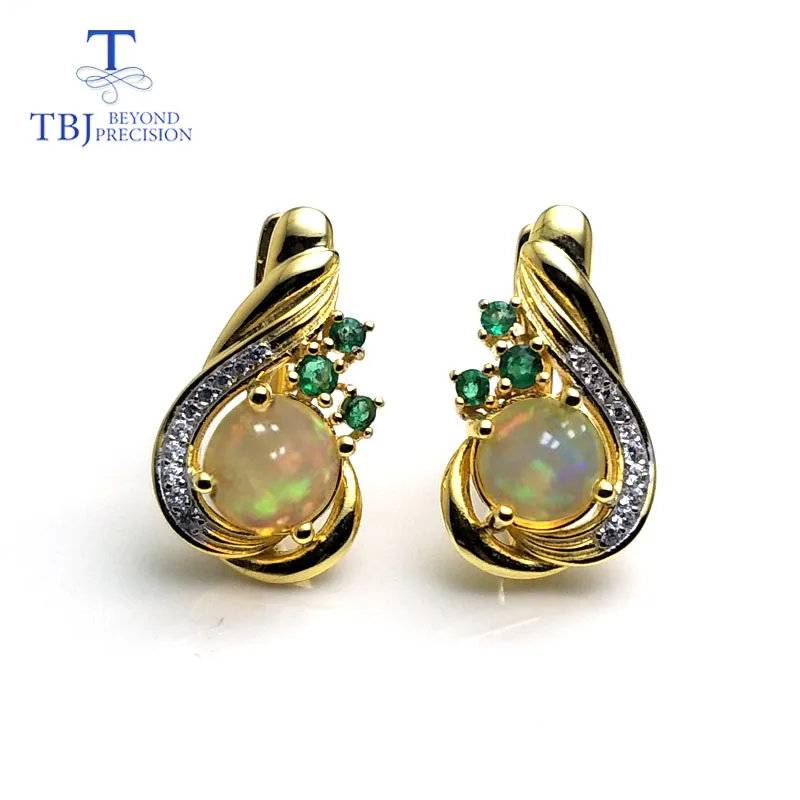 TBJ новая застежка серьги с натуральным эфиопским опалом круглые 6 мм 1.5ct