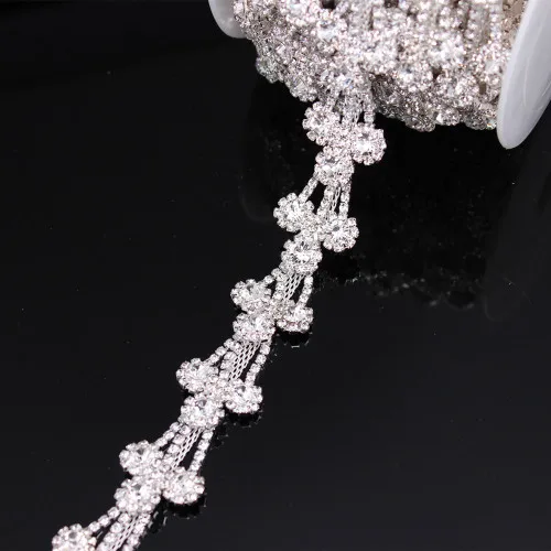 Silver Trim 1 5 ярдов Серебряная аппликация для одежды свадебный аксессуар пояс невесты ювелирные изделия Цветок Хрустальная цепь отделка коготь близкая чашка цепь отделка - Окраска металла: Silver Trim 1