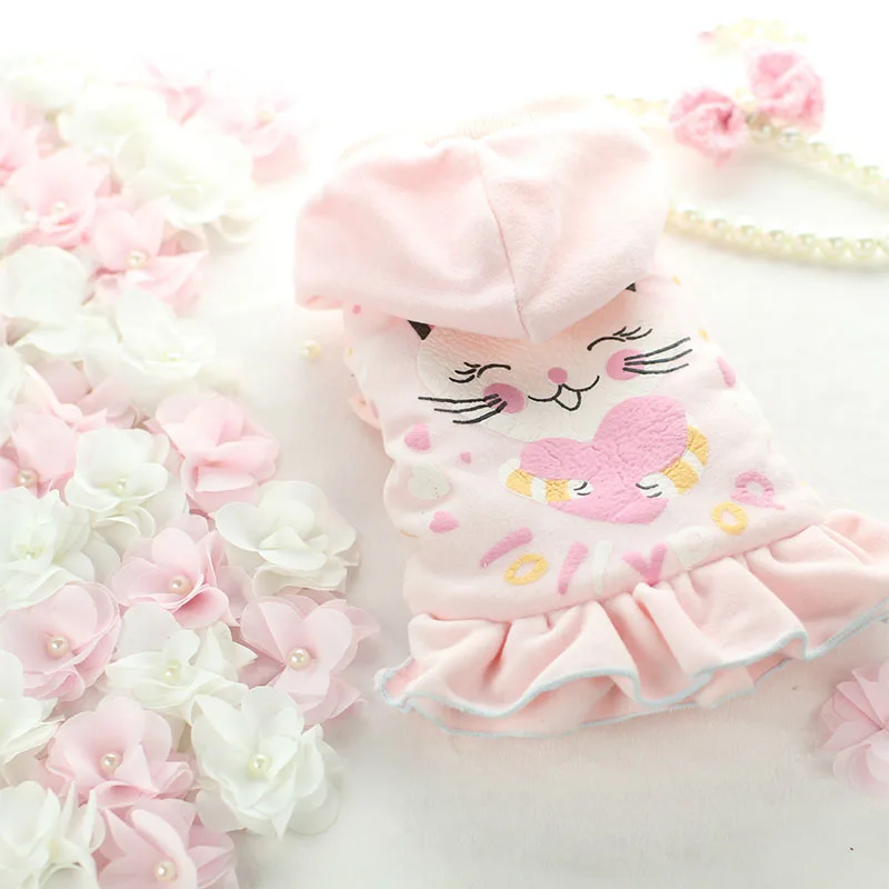 Милый котенок Зима Собаки платье пачка юбка теплый флис Малый собака кошка