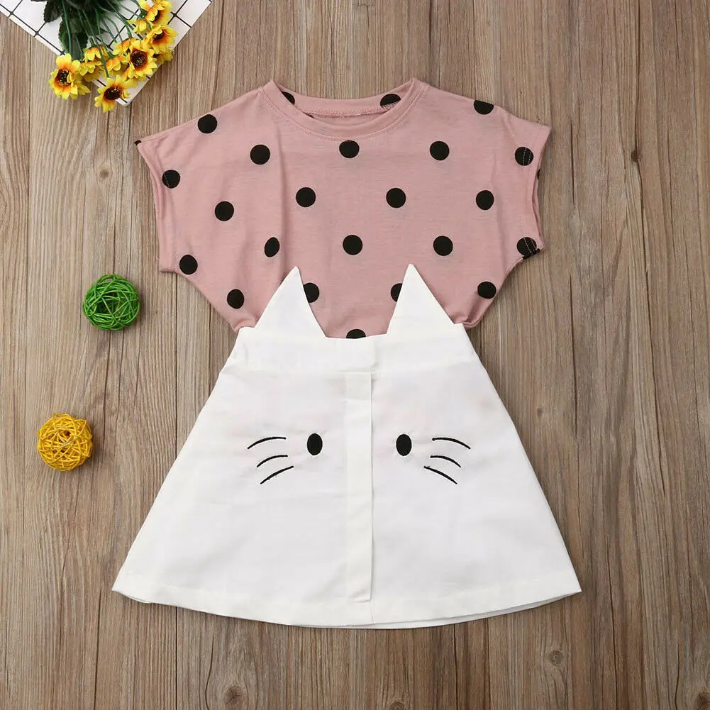 Милая хлопковая футболка в горошек для маленьких девочек топы юбка