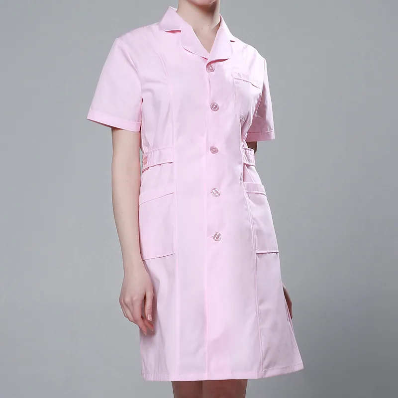 Pink Short Sleeve 3 Униформа медсестры длинный халат для женщин Зимний костюм медика куртка полная длина поли хлопковое для спа косметолога ветеринарная Рабочая одежда - Цвет: Pink Short Sleeve 3