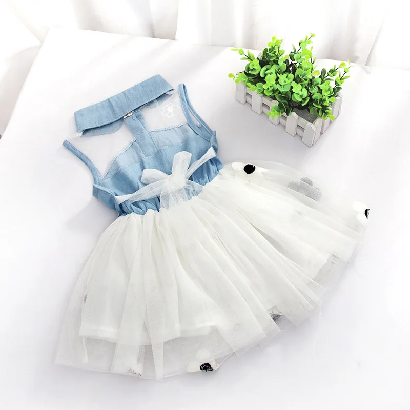 Girls Dresses Cute Kids Girl Denim Sleeveless Tops Tulle Tutu Dress Summer Baby Party For 2-7Y | Детская одежда и обувь