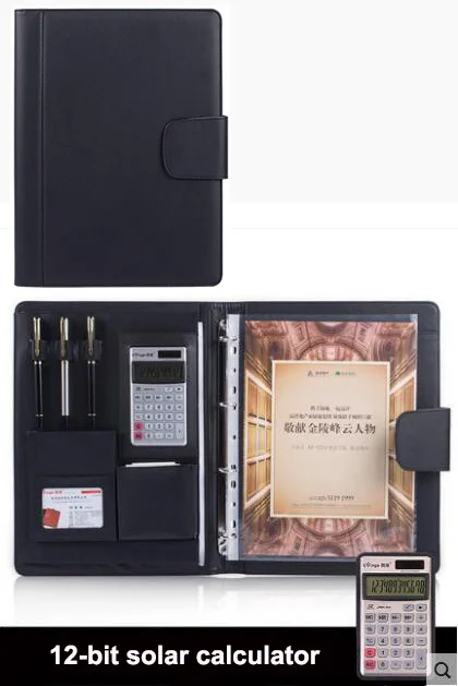 black 2 Профессиональный a4 pu кожаный Папка Файл Портфель руководителя документов Органайзер кольцо Биндер с калькулятором- оранжевый/коричневый/черный - Цвет: black 2