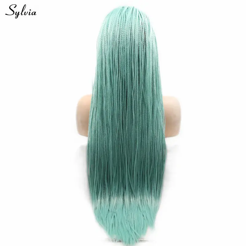 Mint Green Sylvia плетеные парики Желтый/#613/розовый красный/коричневый/мятный зеленый/красный синтетический парик с косами для женщин натуральный волос - Цвет: Mint Green