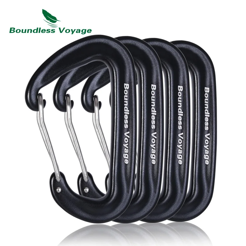 4pcs black Безграничный Вояж 12KN альпинистские карабины сверхмощные d-типа зажимы Алюминиевый сплав крюк для гамаков кемпинг - Цвет: 4pcs black