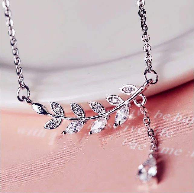 2020 New Luxurious Refinement Leaves Plant Fine Jewelry 925 Sterling Silver Water Drop Statement Necklace For Women Female D210 | Украшения