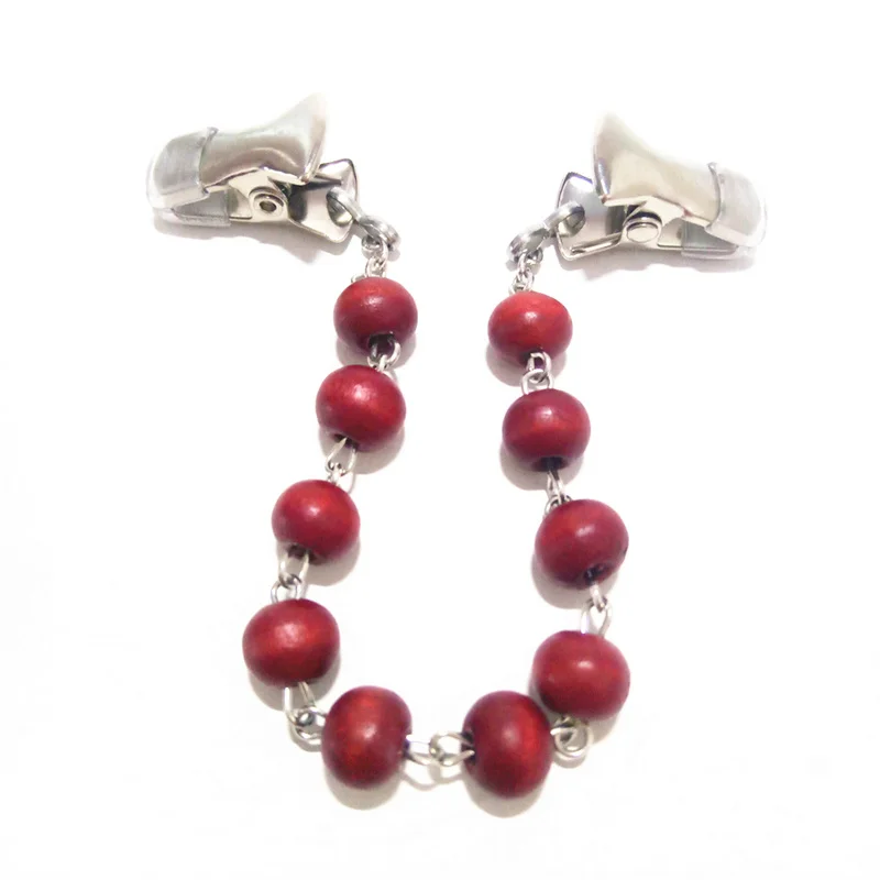 Natural Wine Red Wood Beads Chain Cardigan Sweater Clip Girls Party Dress Cinch Shawl Vest Collar Pin Mittens Gloves | Украшения и