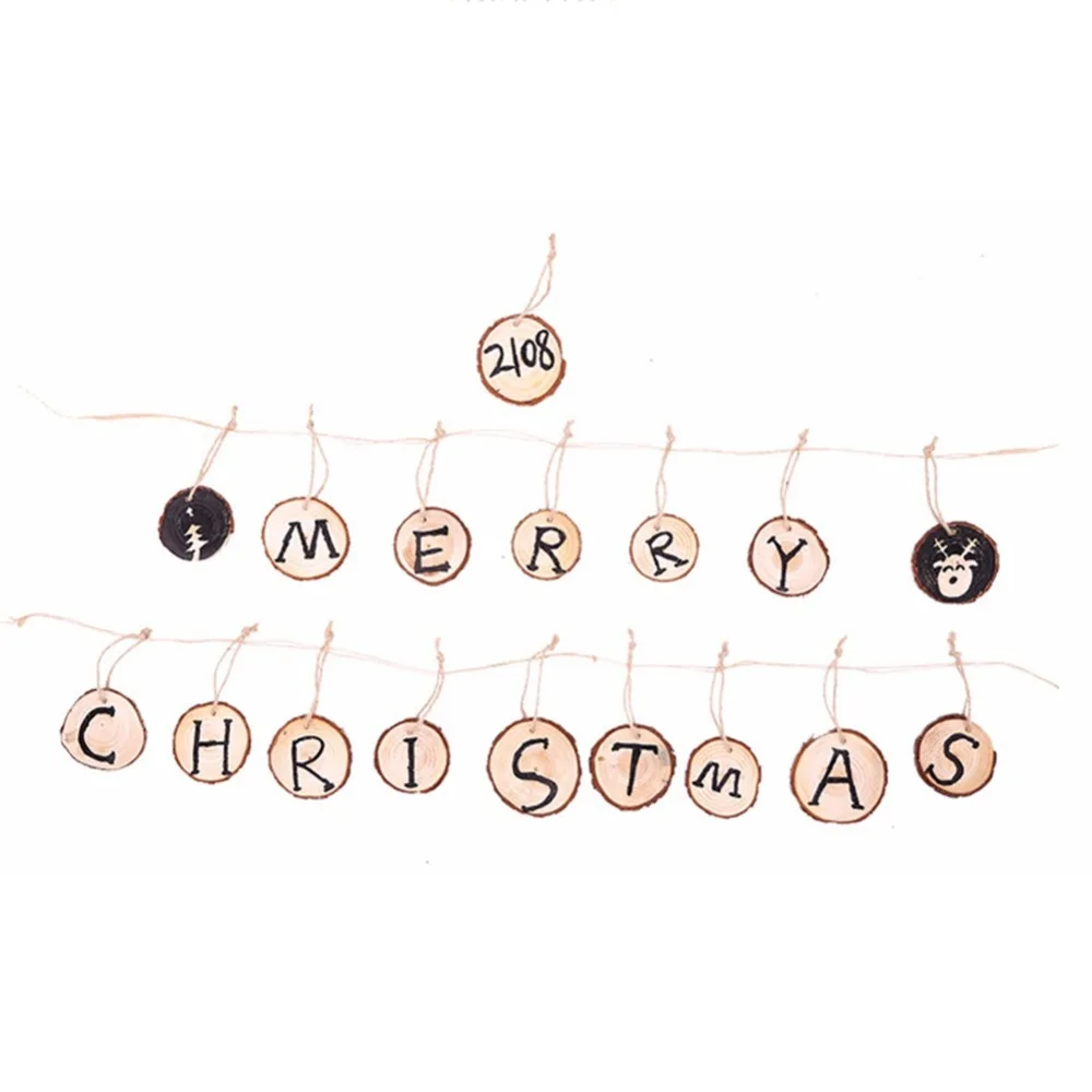 Santa Claus New Year Natural Round Wood chip Christmas Tree Ornaments Pendant Hanging Gifts Xmas Decor Home Party Decorations | Дом и сад