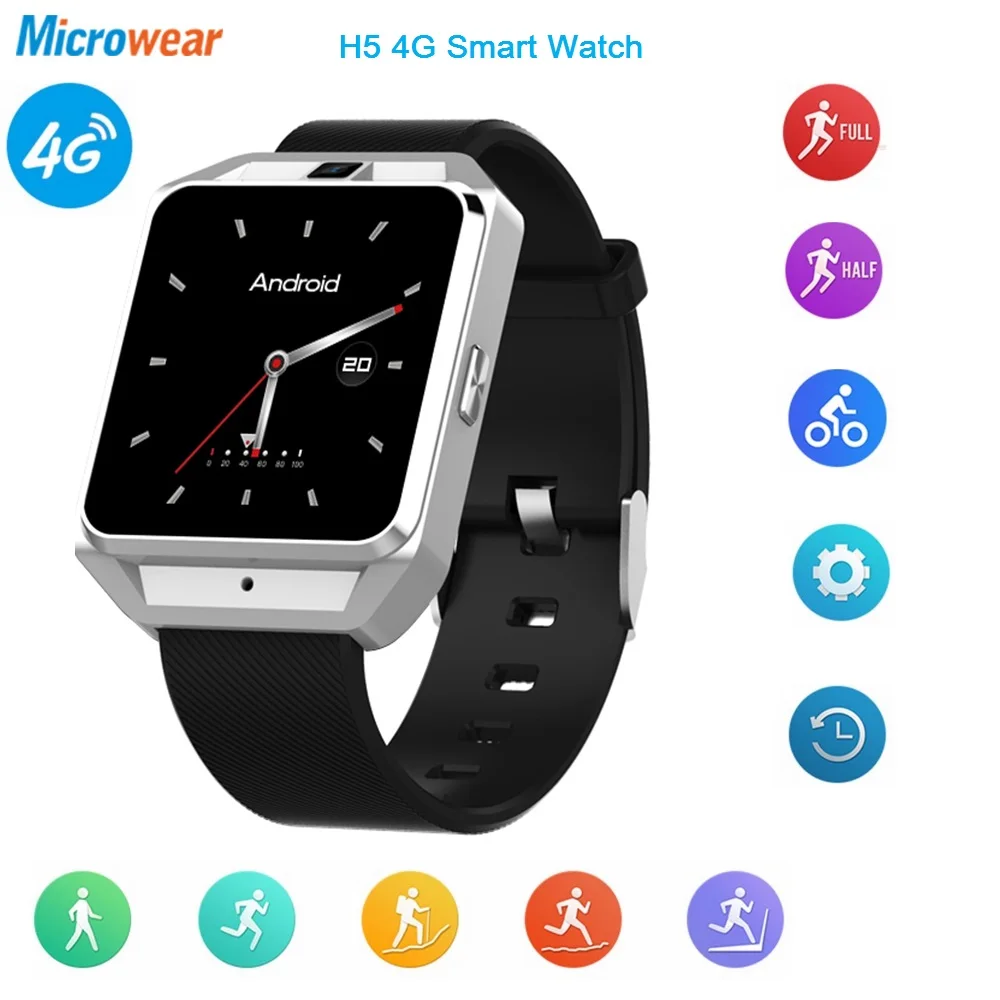 Microwear H5 4G Smartwatch телефон браслет Android 6 0 4 ядра 1G RAM 8G ROM gps Wi-Fi сердечного ритма