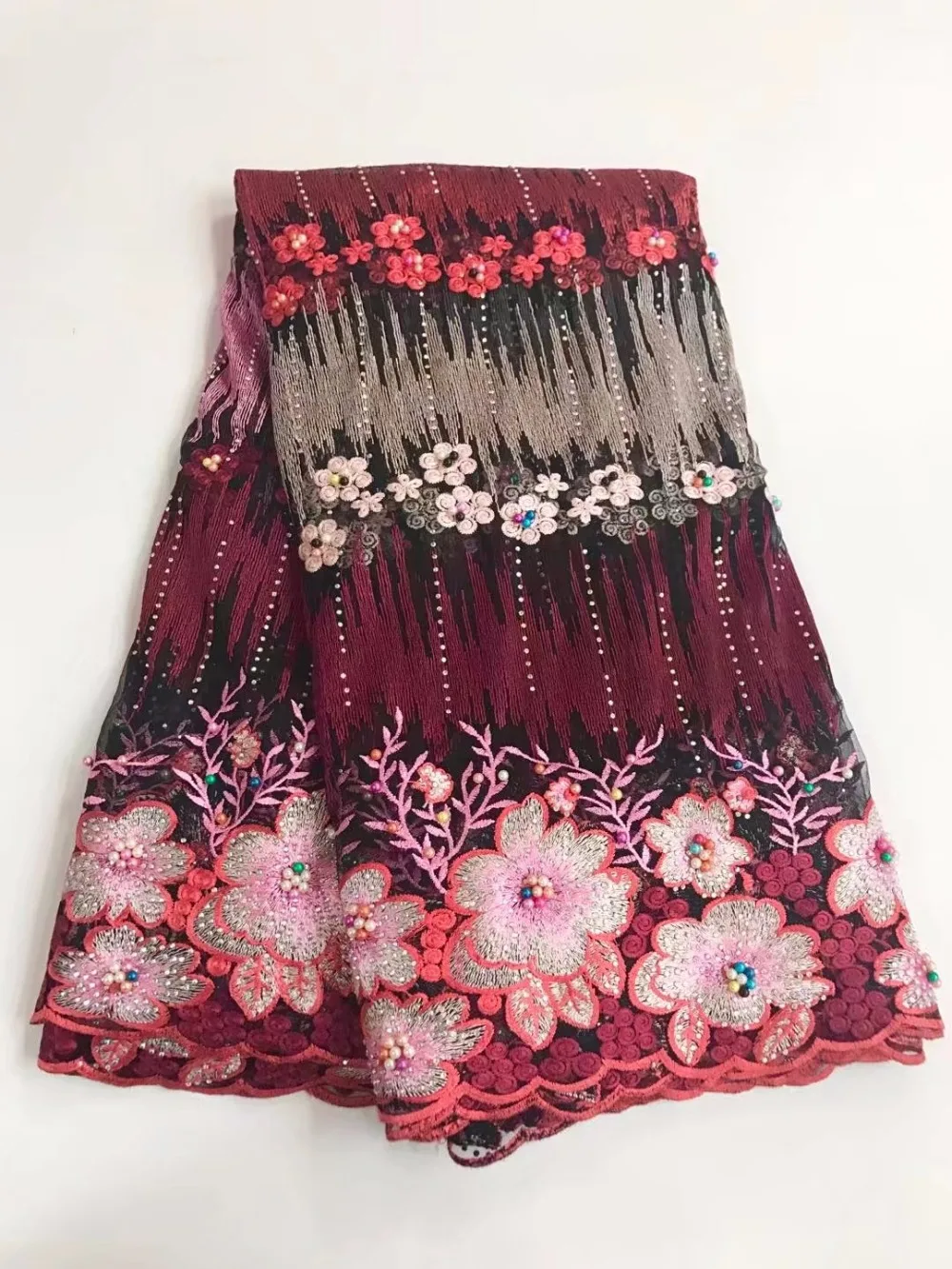 Фиолетовый французское кружево бисером французский чистая кружевной Нигерии