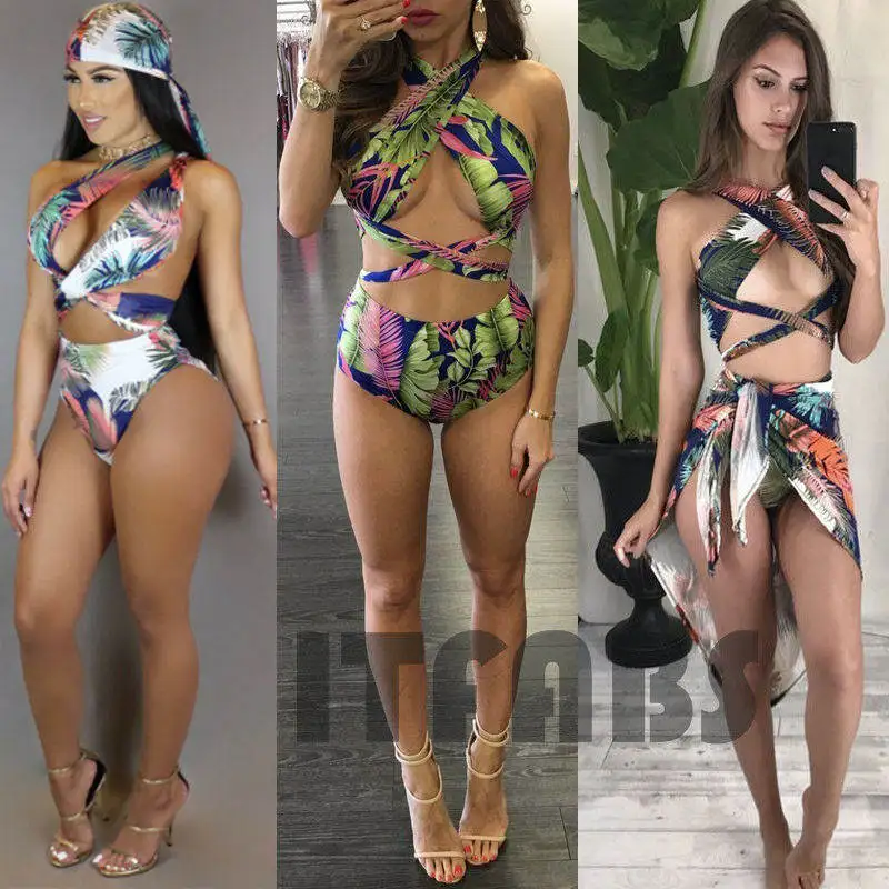 Купальник-бикини купальный костюм 3 предмета летний хит женский с принтом на