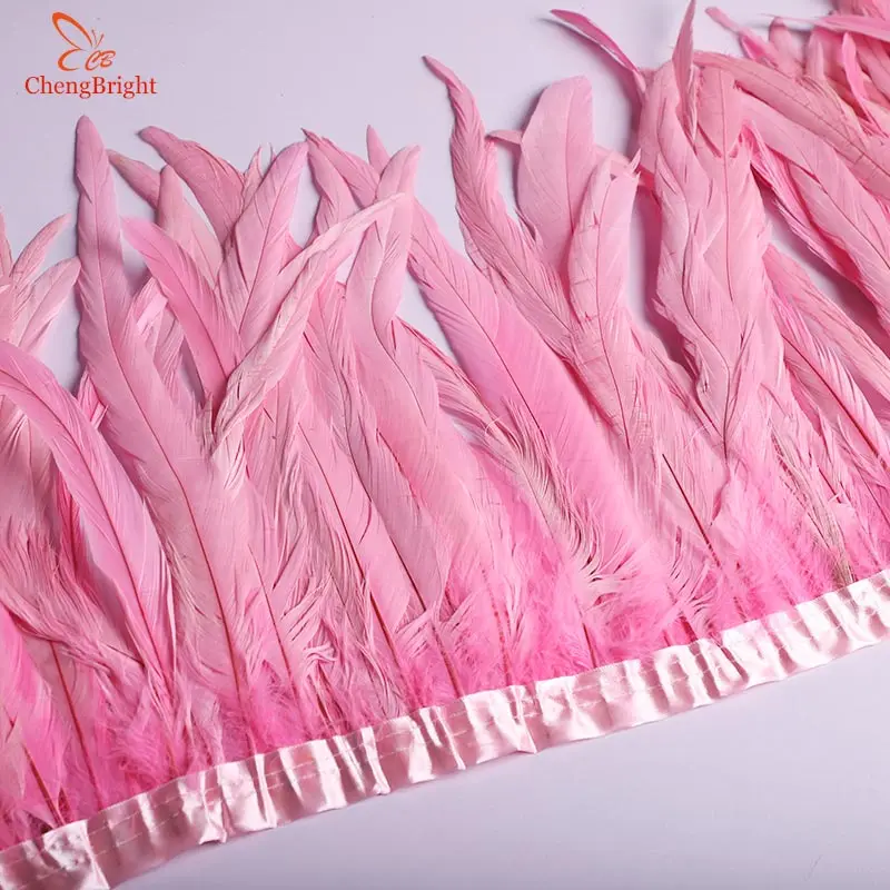 Pink ChengBright 1 ярдов 12-14 дюймов ширина хвостовые перья птиц отделка Coque перо лента платье костюм с юбкой Шлейфы бахрома отделка Diy - Цвет: Pink
