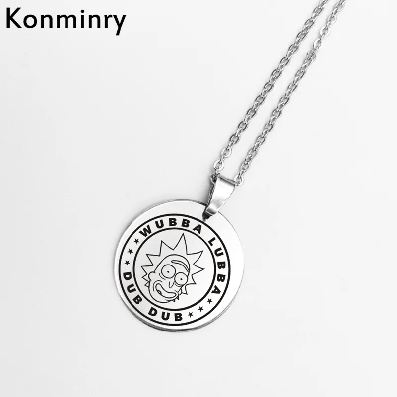 2 Konminry Горячая Рик Морти из нержавеющей стали круглой формы кулон ожерелье лазерная печать Cartton цепи милые ювелирные подвески - Окраска металла: 2