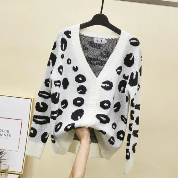 Новинка хит продаж Осенний женский свитер Леопардовый вязаный длинный рукав