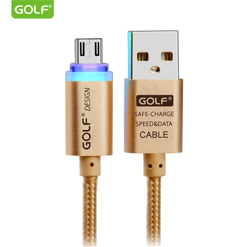 Golf 1 м металлический Плетеный умный светодиодный Micro USB кабель для синхронизации данных и быстрой зарядки для samsung S4 S6 S7 LG G3 G4 V10 Android кабели для зарядки