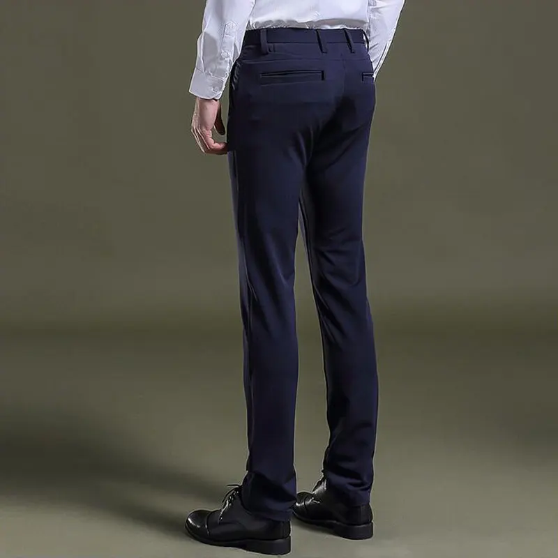 Модные Для мужчин зимние теплые костюмы брюки черный человек Тощий Slim Fit флисовые