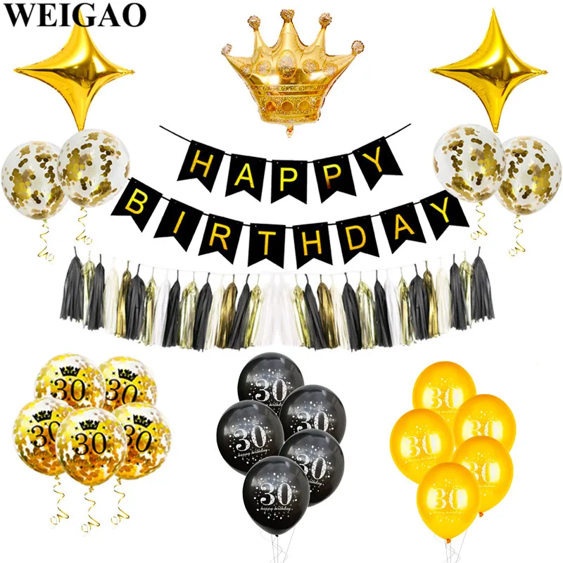 WEIGAO золотые/черные шары на 30 дней рождения латексные шары для взрослых 30 конфетти шары счастливые шары на 30 цифр Globos поставки