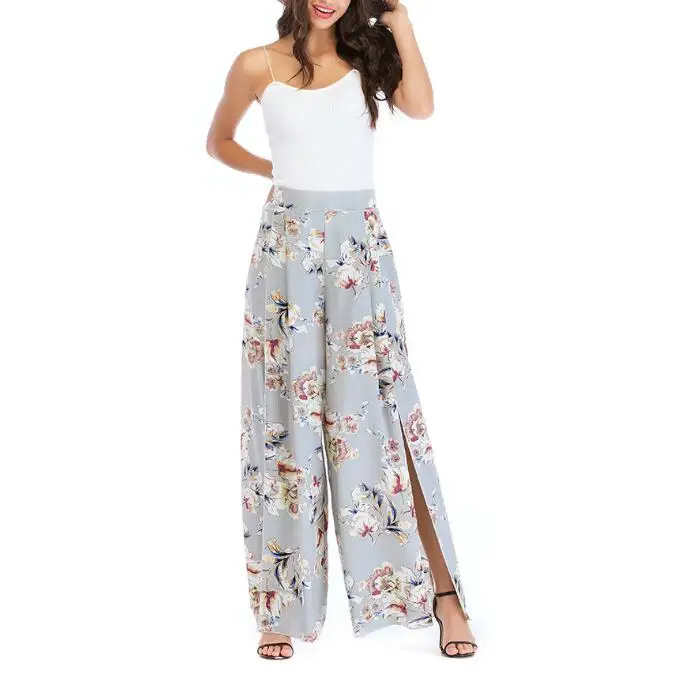 Брюки женские с широкими штанинами и разрезом повседневные свободные шифоновые