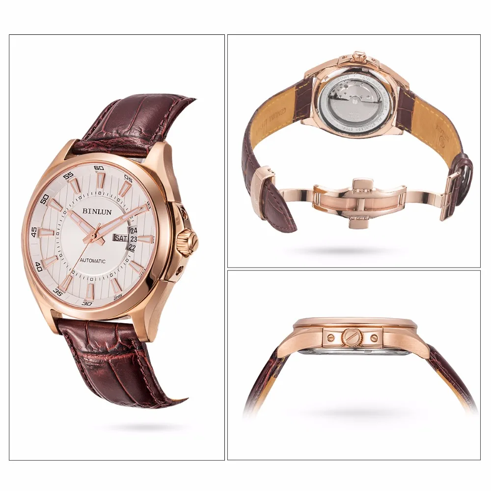 Часы BINLUN Мужские автоматические Классические роскошные механические наручные