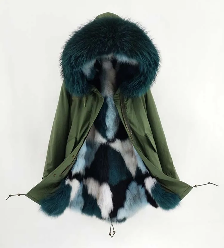 Long fox fur 5 Мао Конг натуральный мех пальто зимняя куртка женская длинная парка натуральный мех енота воротник натуральный Лисий Мех бежевый роскошный уличная - Color: Long fox fur 5